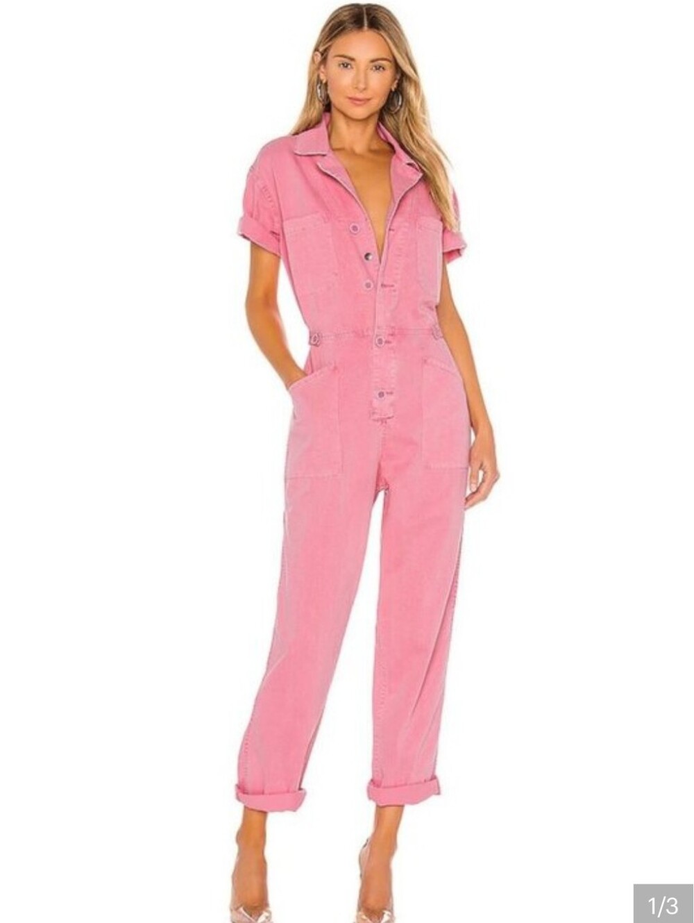 Pistola Pink Short-Sleeve Jumpsuit Women Size S
